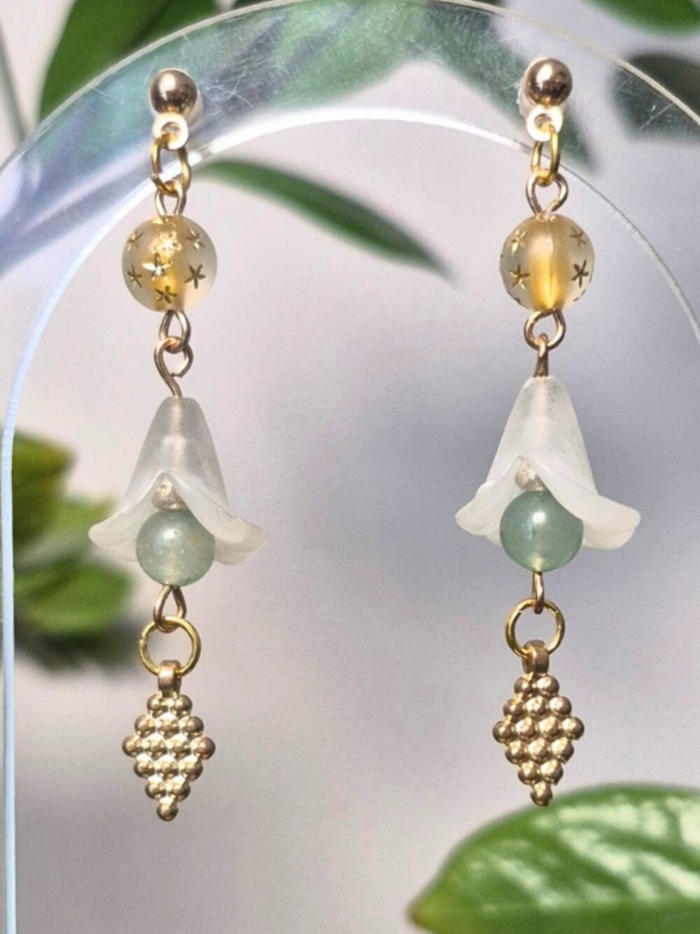 Green Aventurine Flowers with Gold Accents